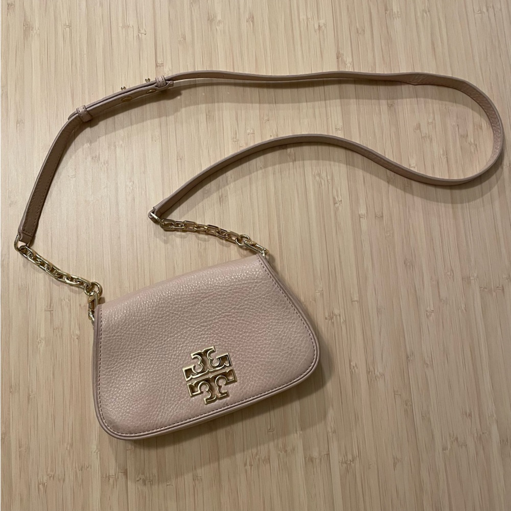 Tory Burch Britten logo crossbody light pink tan bag